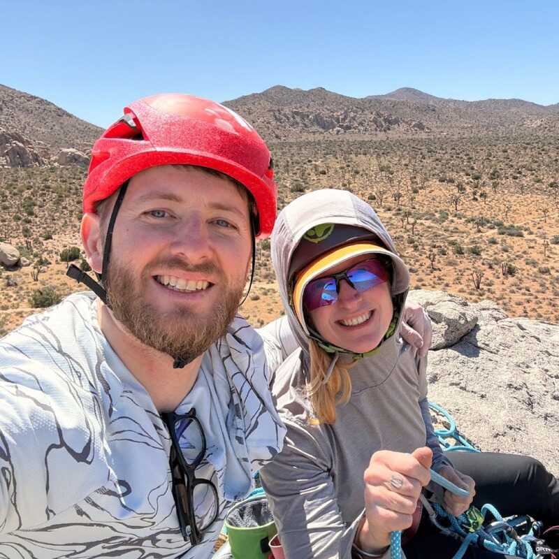 Max Goshay, founder of Headlands Console, climbing in the desert with his partner